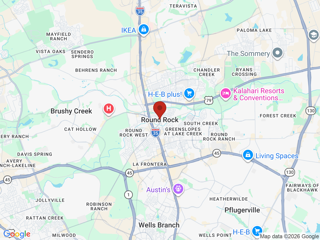 Map of Round Rock, TX